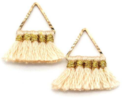 2pc 15x10mm Brass Triangle & Polyester Tassel Charms, Apricot/Gold