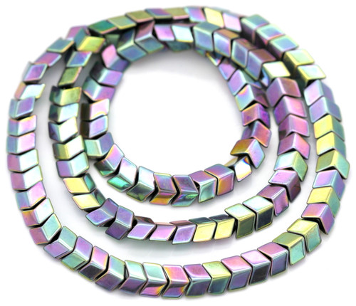 Approx. 16" Strand 5x6.5mm Synthetic Hematite (Man-Made) 3D Chevron Beads, Pastel Multi