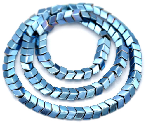 Approx. 16" Strand 5x6.5mm Synthetic Hematite (Man-Made) 3D Chevron Beads, Blue