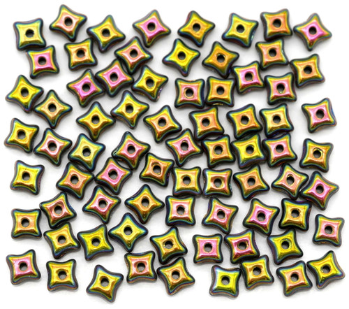 5-Gram Bag (Approx. 60+pcs) 5x3mm Czech Pressed Glass Orion 4-Point Star Spacer Beads, Alabaster/Vitrail 2X