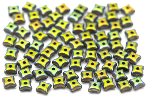 5-Gram Bag (Approx. 60+pcs) 5x3mm Czech Pressed Glass Orion 4-Point Star Spacer Beads, Alabaster/Vitrail 2X