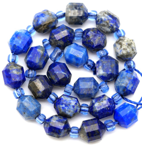 7.5" Strand 6mm Lapis Lazuli Faceted Art-Deco Cut Cylinder Beads