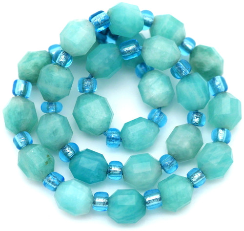 Approx. 7.5" Strand 6mm Amazonite Faceted Art-Deco Cut Cylinder Beads