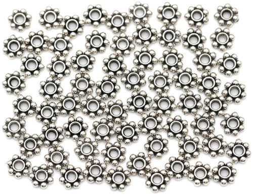 10-Gram Bag (About 65pc) of 6x1.5mm Classic Daisy Spacer Beads, Antique Silver