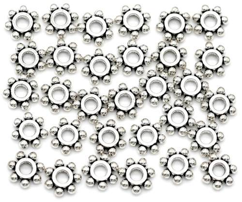 10-Gram Bag (About 30pc) of 7.5x2mm Dotted Rondelle Spacer Beads, Antique Silver