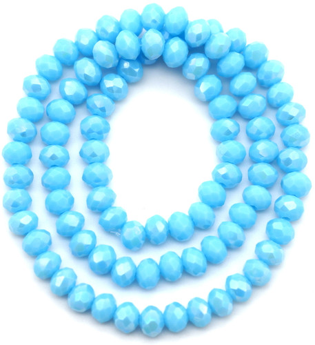 Approx. 16" Strand 6x4mm Crystal Faceted Rondelle Beads, Opaque Sky Blue AB