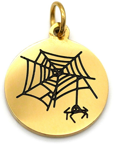 11x10mm 14k Gold-Plated Stainless Steel Laser-Cut Round w/Spider & Web Charm