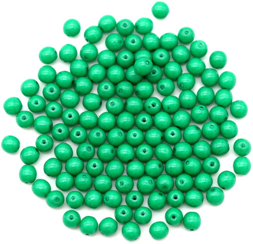Approx. 10-Gram Bag of 4mm Czech Pressed Glass Druk Round Beads, White/Vivid Green
