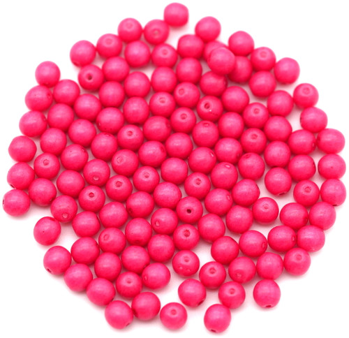 Approx. 10-Gram Bag of 4mm Czech Pressed Glass Druk Round Beads, White/Vivid Strawberry