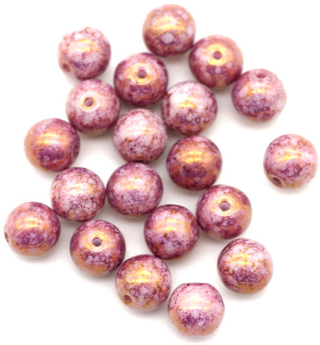 20pc 6mm Czech Pressed Glass Druk Round Beads, Alabaster/Terracotta Luster