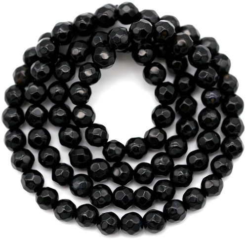 Approx. 15" Strand 4mm Agate Faceted Round Beads (Dyed/Heated), Black