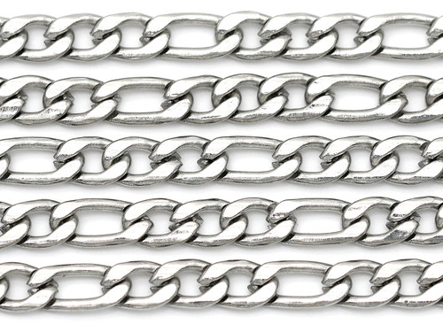 1 Meter of 6.5x3mm & 5x3mm Stainless Steel Flat Figaro Jewelry Chain