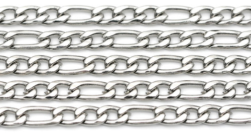 1 Meter of 7.5x3.5mm & 6x3.5mm Stainless Steel Flat Figaro Jewelry Chain