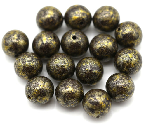 16pc 8mm Czech Pressed Glass Druk Round Beads, Opaque Coffee Brown/Gold Shimmer