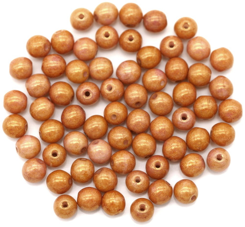 5-Gram Bag (Approx. 50+ Pcs) of 4mm Czech Pressed Glass Druk Round Beads, Alabaster/Rose Gold Luster