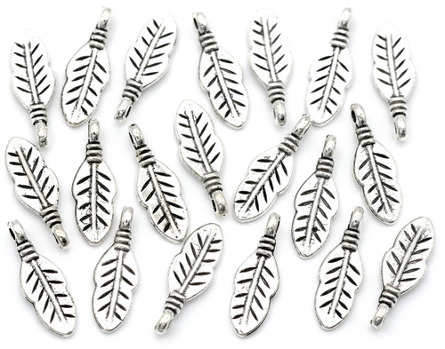 20pc 17x6mm Feather Charms, Antique Silver