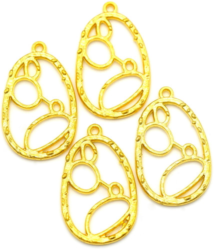 4pc 34x21mm Bubble-Pattern Oval Pendants, Gold