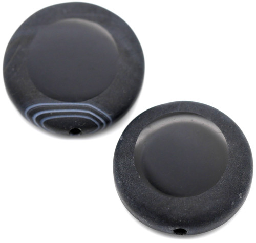 2pc Approx. 22-26mm Black Agate Half-Matte Coin Beads (See Photos for Variance)