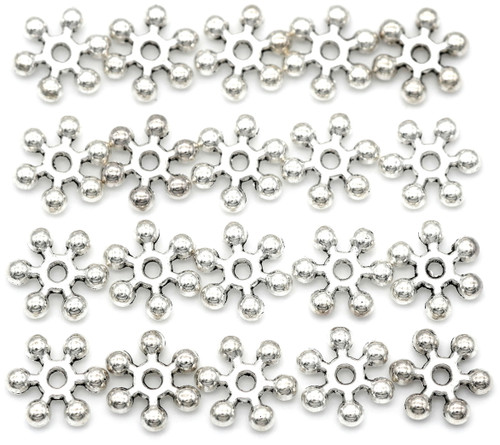 20pc 10x2.5mm 6-Point Dotted Spacer Beads, Antique Silver