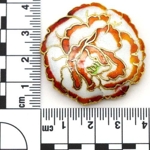 42mm Cloisonné Peony Flower Focal Bead/Pendant, Orange/White/Gold 