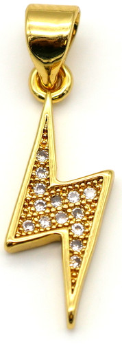 20x7mm 18k Gold-Plated Brass & Cubic Zirconia Lightning Bolt Pendant