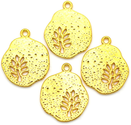 4pc 22x18mm Leaf Cutout Charms, Gold