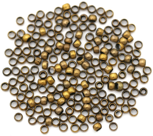 Approx. 2-Gram Bag (Over 100pcs) 2x1.2mm  Brass Crimp Beads, Antique Brass