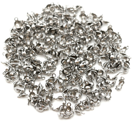 BULK VALUE: 200pc 6x3mm Stainless Steel Clamshell 2-Loop Crimp/Knot Cover Bead Tips