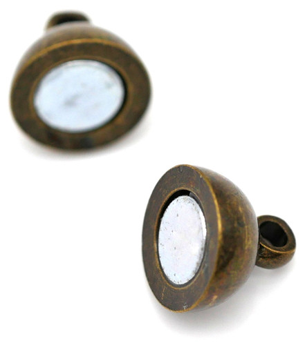 2pc 13x8mm Brass Round Magnetic Clasps, Antique Bronze