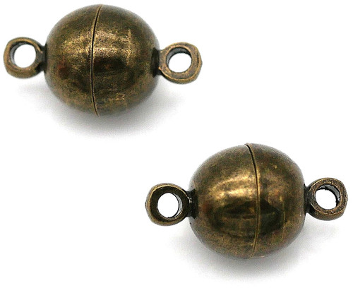 2pc 13x8mm Brass Round Magnetic Clasps, Antique Bronze