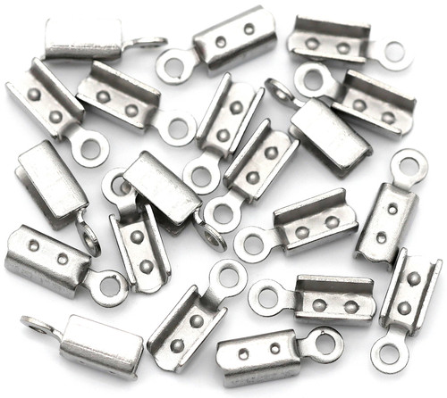 20pc 10x3.5mm Stainless Steel Fold-Over Cord Ends (2mm Diameter)