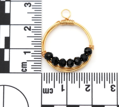 2pc Approx. 25x21mm 18k Gold-Plated Copper Wire Wreath Charms w/Crystal Beaded Accents, Jet Black