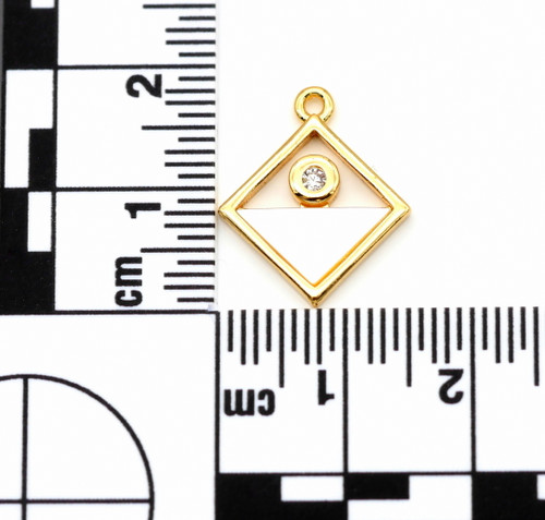 2pc 18x15mm Brass, Shell, & Rhinestone Diamond Charms, Gold