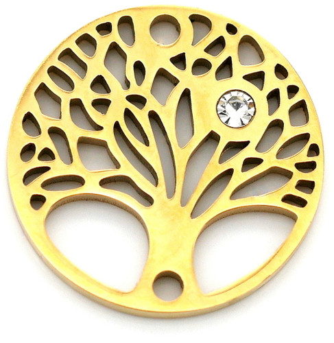 15mm Surgical Steel & Cubic Zirconia Tree of Life Cutout Link, Gold