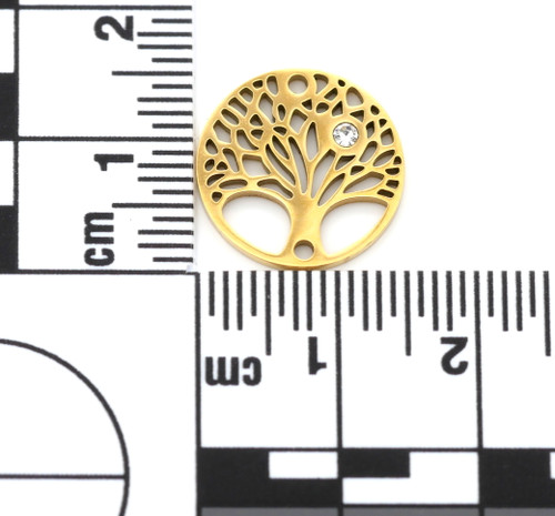 15mm Surgical Steel & Cubic Zirconia Tree of Life Cutout Link, Gold