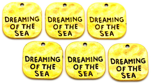 BUY 2, GET 4 FREE: 19mm "DREAMING OF THE SEA" Square Pendants, Antique Gold (6pc Total)
