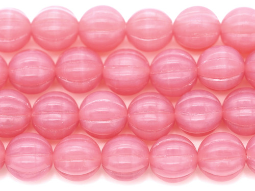 4.7" Strand (About 15pcs) 8mm Czech Pressed Glass Melon Beads, Milky Pink