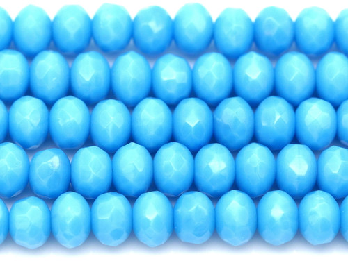 4.7" Strand (About 24pcs) 7x5mm Czech Fire-Polished Faceted Rondelle Beads, Opaque Turquoise Blue