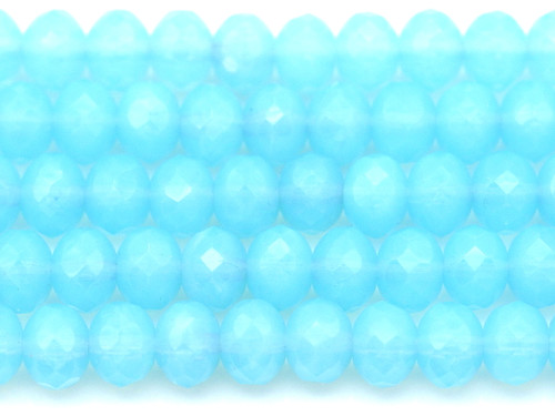 4.7" Strand (About 24pcs) 7x5mm Czech Fire-Polished Faceted Rondelle Beads, Aqua Opal