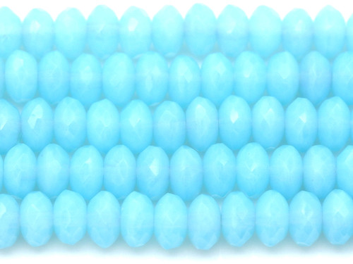 4.7" Strand (About 28pcs) 7x4mm Czech Fire-Polished Faceted Rondelle Beads, Aqua Opal