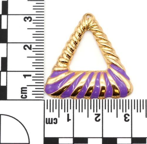 2pc 30mm Twisted Triangle Enameled Pendants, Gold/Violet