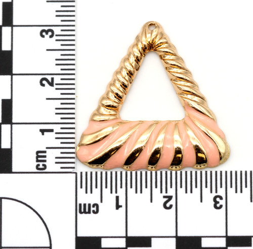 2pc 30mm Twisted Triangle Enameled Pendants, Gold/Peach