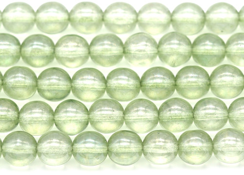 4.7" Strand (About 15pcs) 8mm Czech Pressed Glass Druk Round Beads, Crystal w/Pale Sage Luster