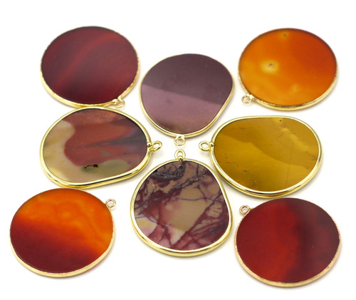 Pendants shown for variation-- you will receive either 1 mookaite or 1 carnelian gemstone slice pendant.