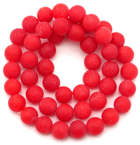 Approx. 15" Strand 8mm Mountain Jade (Dyed Dolomite Marble) Round Beads, Matte Cherry Red