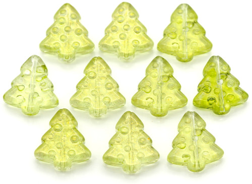 10pc 1516mm Glass Christmas Tree Beads, Transparent Olive w/Gold Shimmer