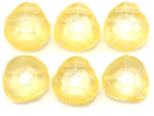 6pc 9x11mm Czech Pressed Glass Briolette Beads, Crystal w/Yellow Luster