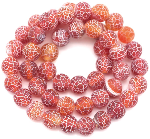 Approx. 13" Strand 8mm Matte Crackle Agate Beads (Dyed/Heated), Red