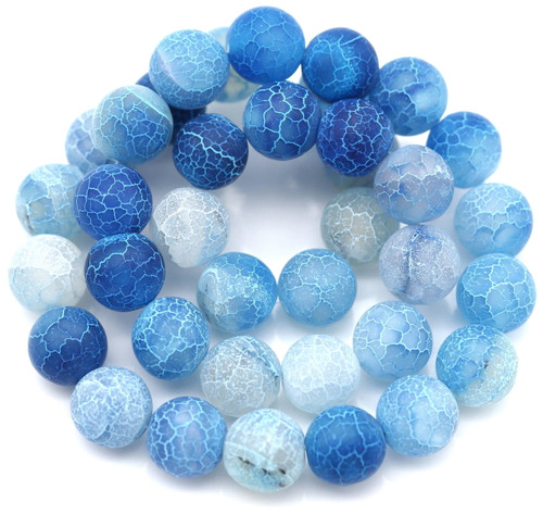 Approx. 14" Strand 10mm Matte Crackle Agate Beads (Dyed/Heated), Frosty Cyan