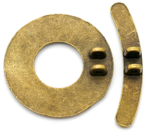 2 Sets 31mm Double-Strand Hammered-Style Round Toggle Clasps, Antique Bronze